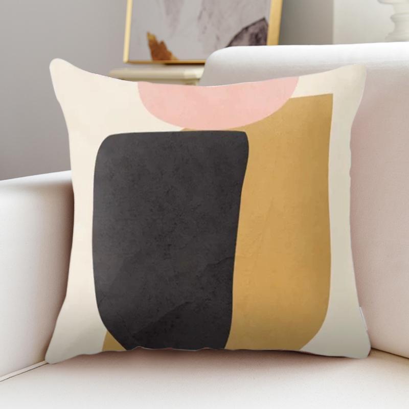 Minimalist Geometric Throw Pillow Cover, Set of 2-Black-Front